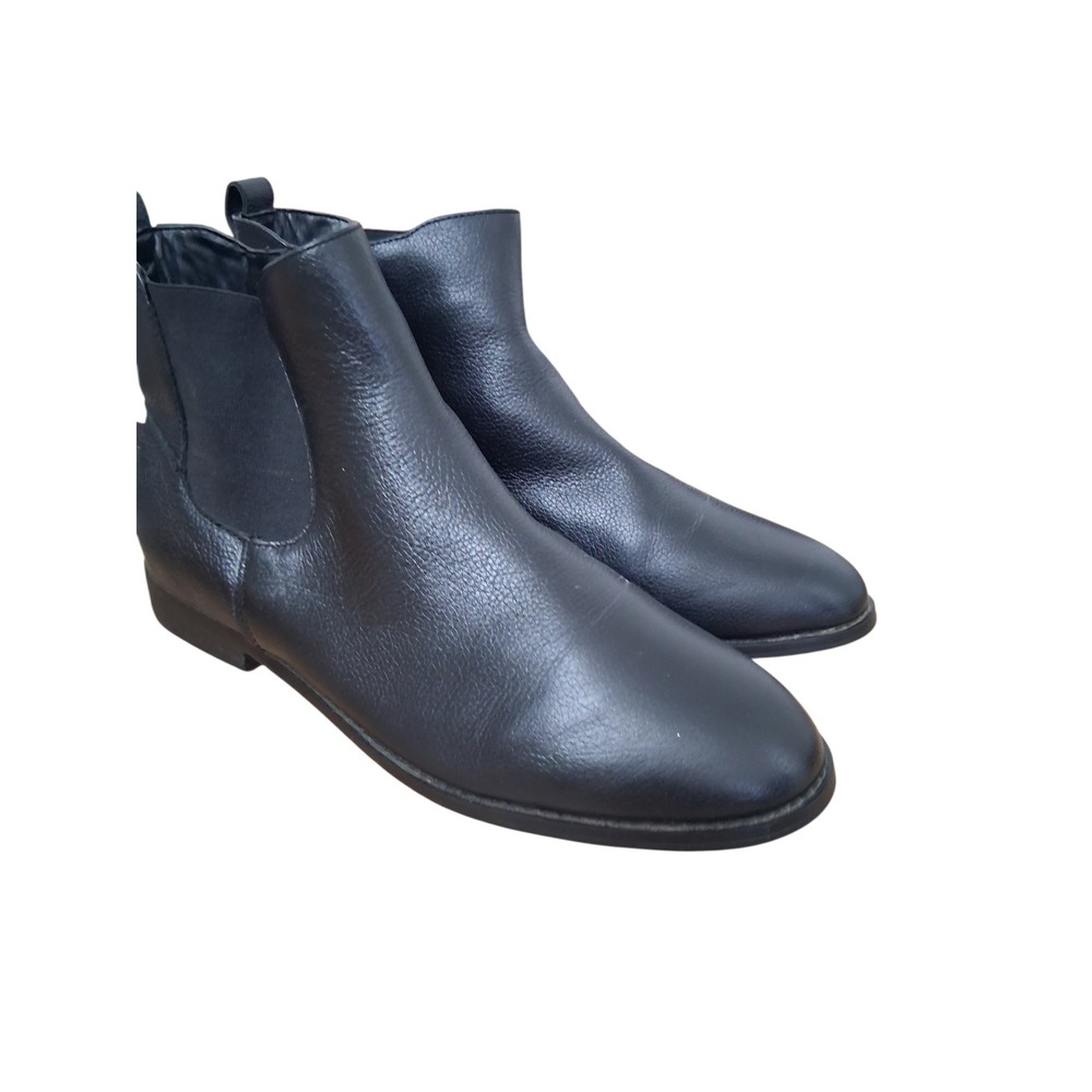 Lands End Womens size 11 Black Leather Chelsea Classic Slip-on Boot Minimalist